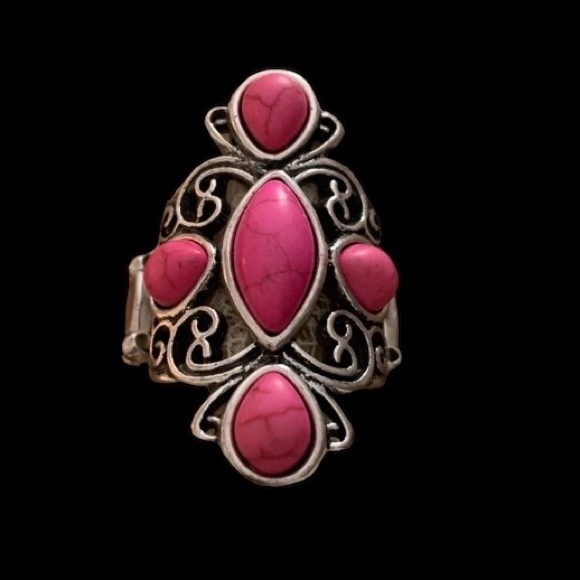 Bohemian Pink Stone Silver Stretch Fashion Ring Woman’s Costume Jewelry - Picture 3 of 6
